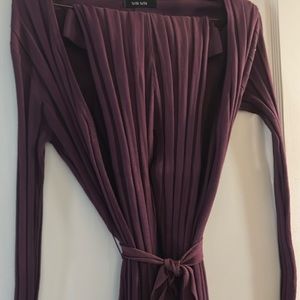 Wine colored long wrap sweater with matching leggings